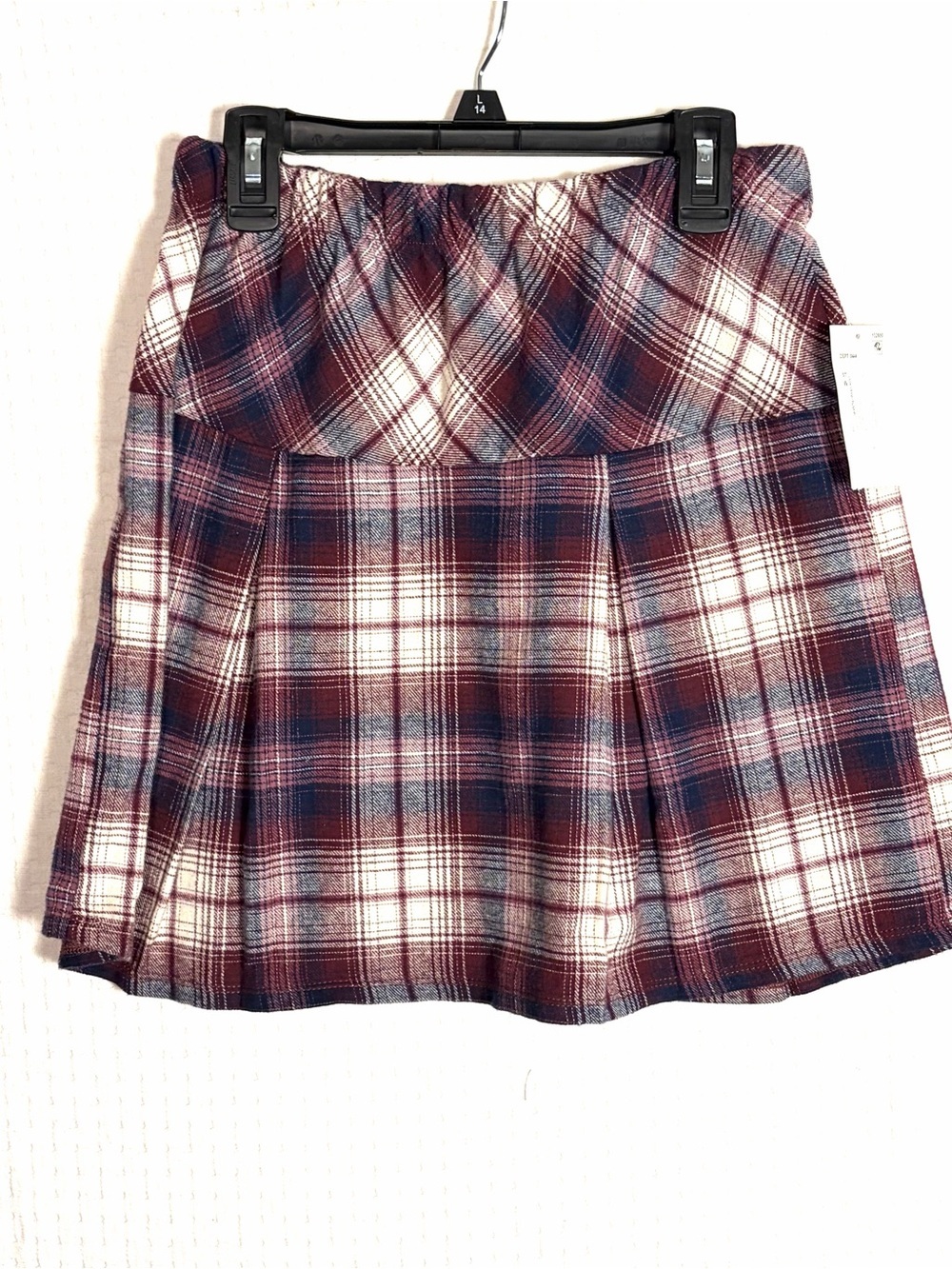 NEW I.N. Girl Skirt Plaid Drop Waist Maroon 100% Cotton School Preppy Size L /14